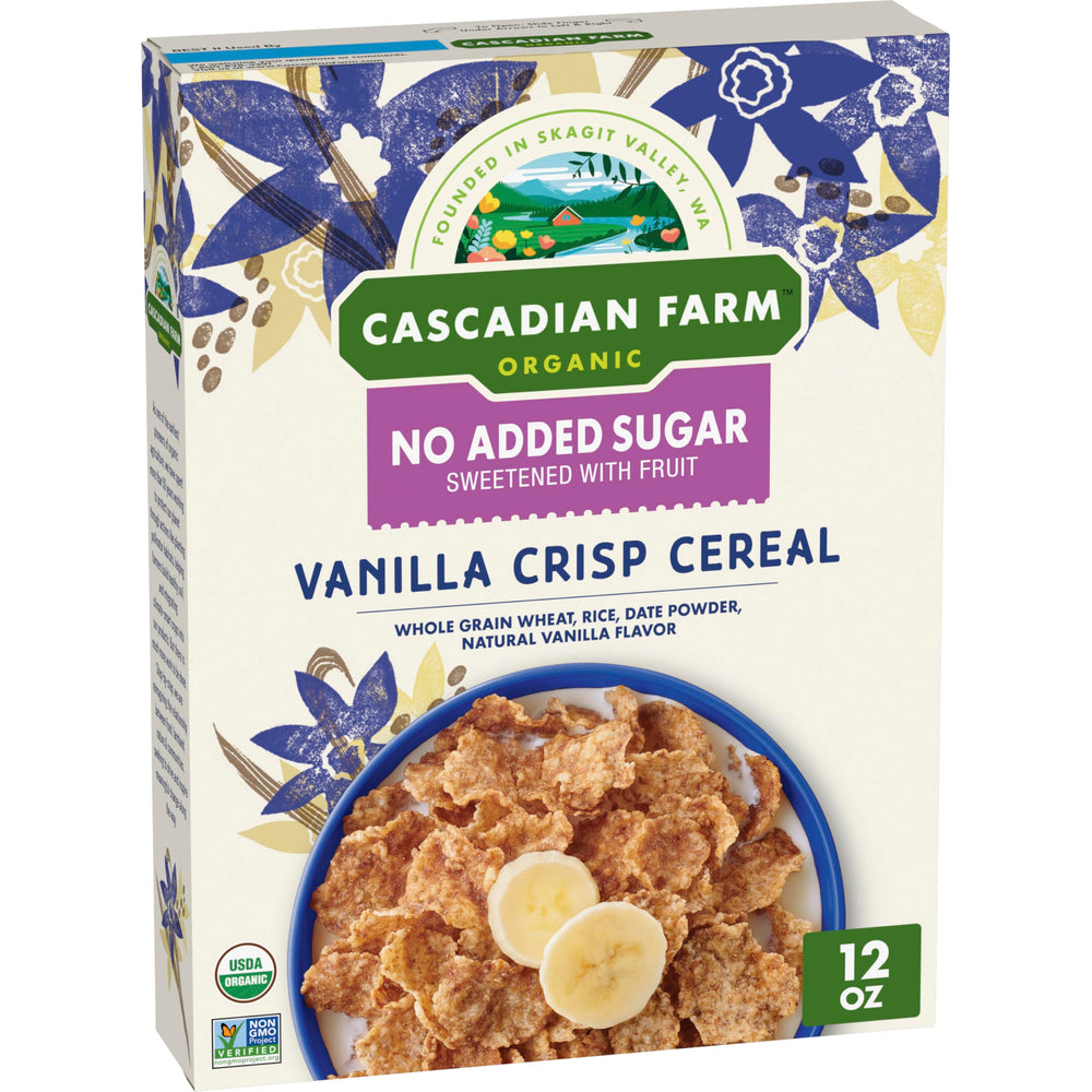 Cascadian Farm Vanilla Crisp Cereal bowl ready for a wholesome breakfast with whole grains.