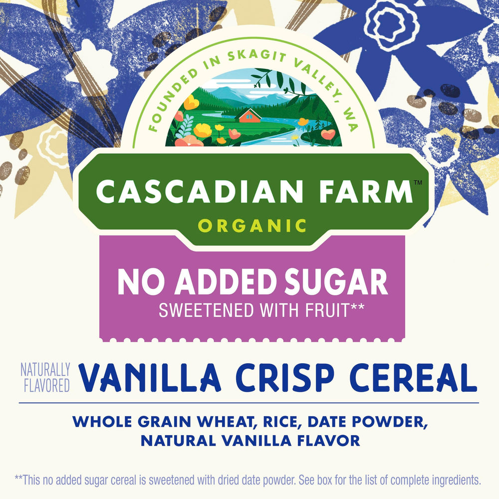 Cascadian Farm Vanilla Crisp Cereal milk pour for a quick, satisfying breakfast.