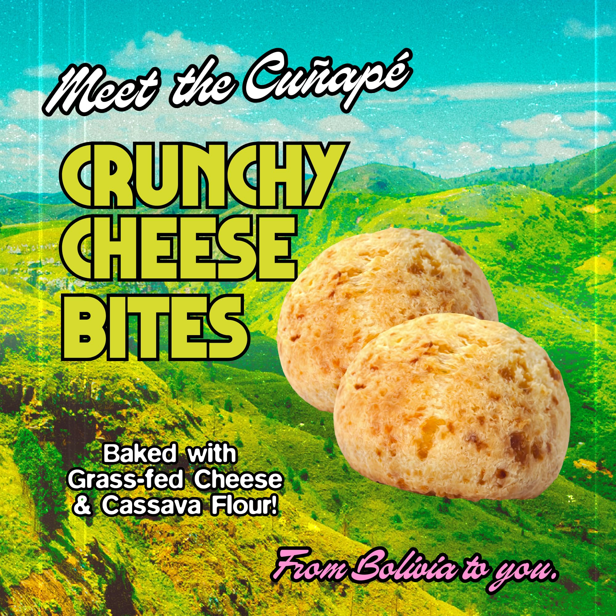 Cassavida Crunchy Cheese Bites grass-fed cheese detail highlights premium flavor.