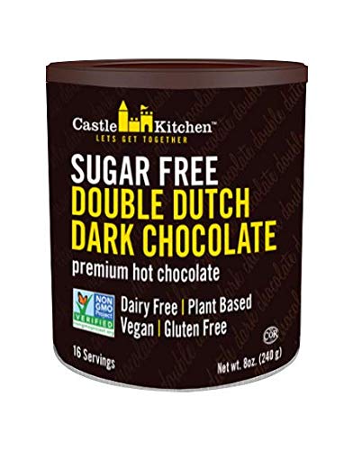 Castle Kitchen Sugar Free Dark Chocolate can label highlighting gluten-free vegan options.