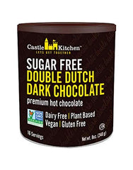 Castle Kitchen Sugar Free Dark Chocolate can label highlighting gluten-free vegan options.