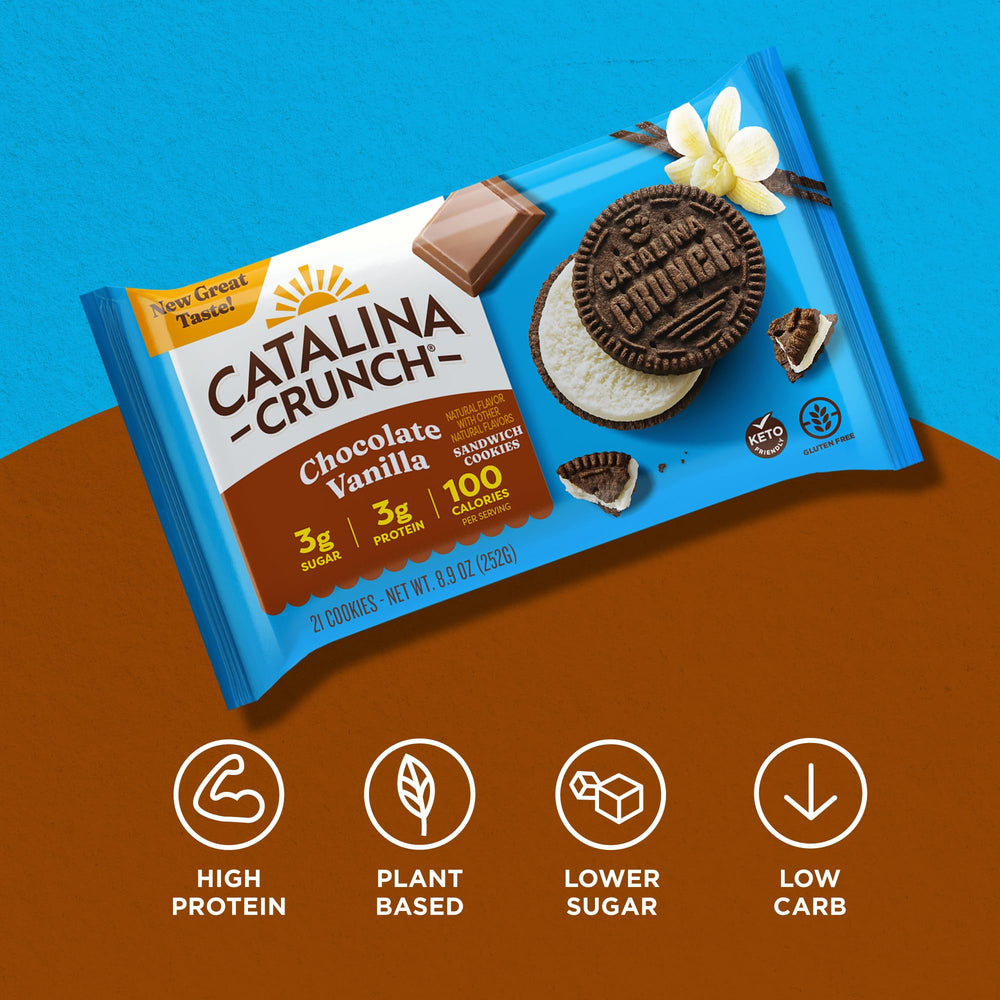 Gluten-free tapioca and cassava flour ingredients label on Catalina Crunch packaging.