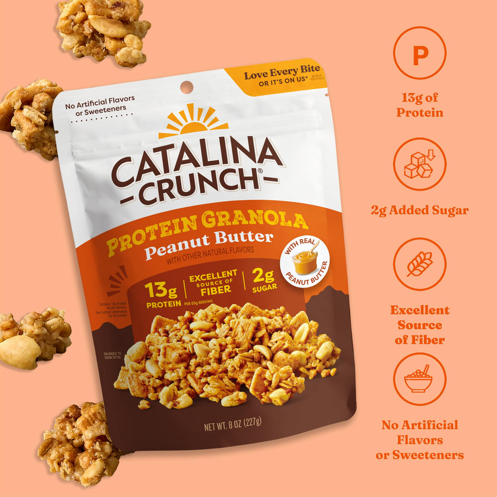 Granola with yogurt featuring Catalina Crunch for fiber-rich texture.