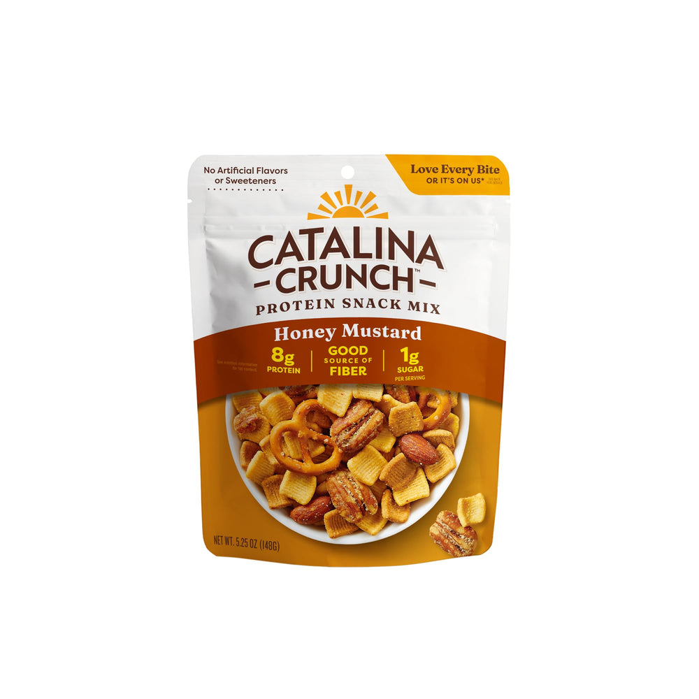 Catalina Crunch Honey Mustard snack mix bag close-up highlighting flavor and crave-worthy texture