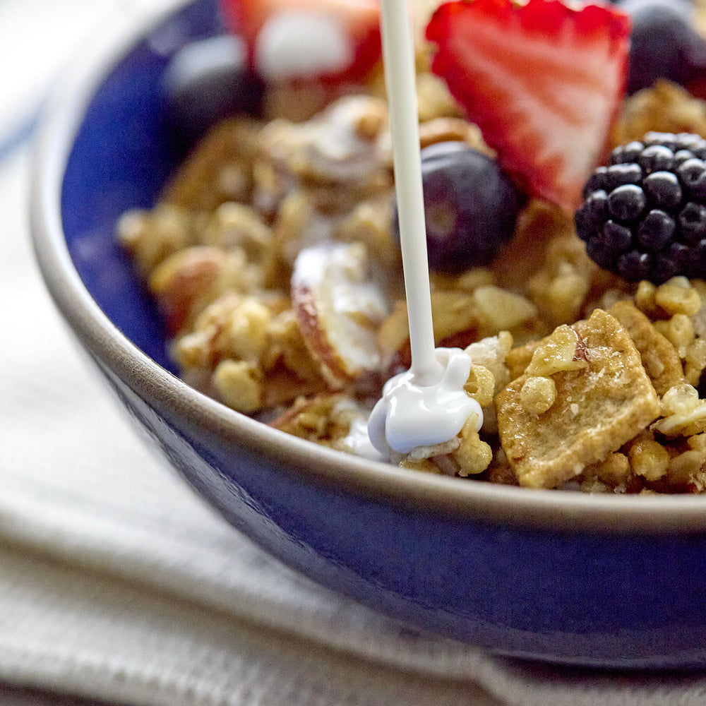 Keto-friendly vanilla almond granola serves as a convenient breakfast or snack option