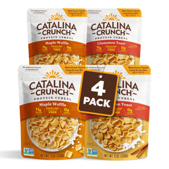 Catalina Crunch packaging highlighting gluten-free, sugar-free protein cereal.