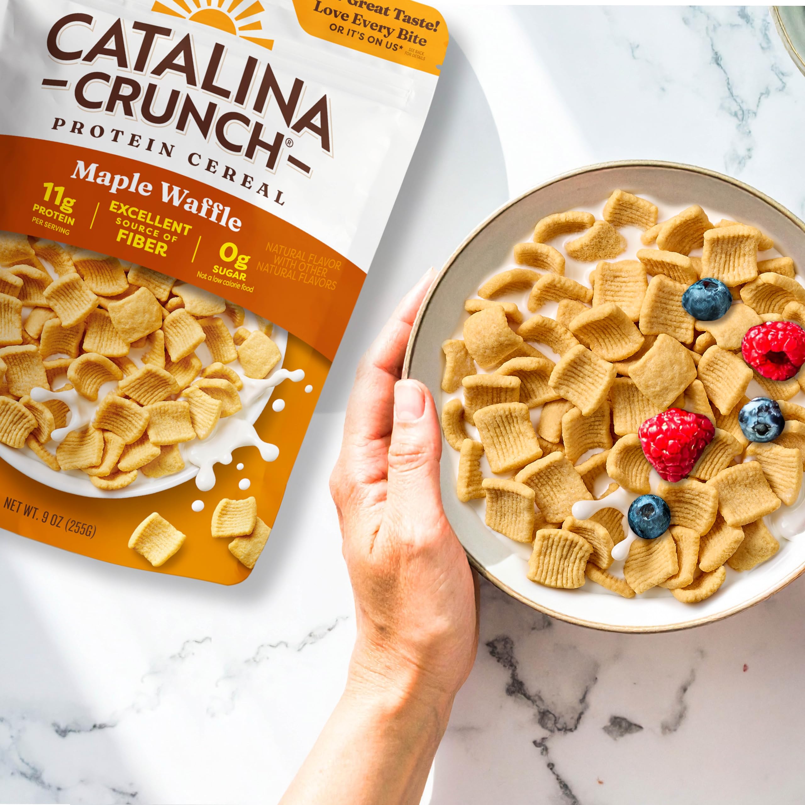 Packaging front view of Catalina Crunch 9 oz bag