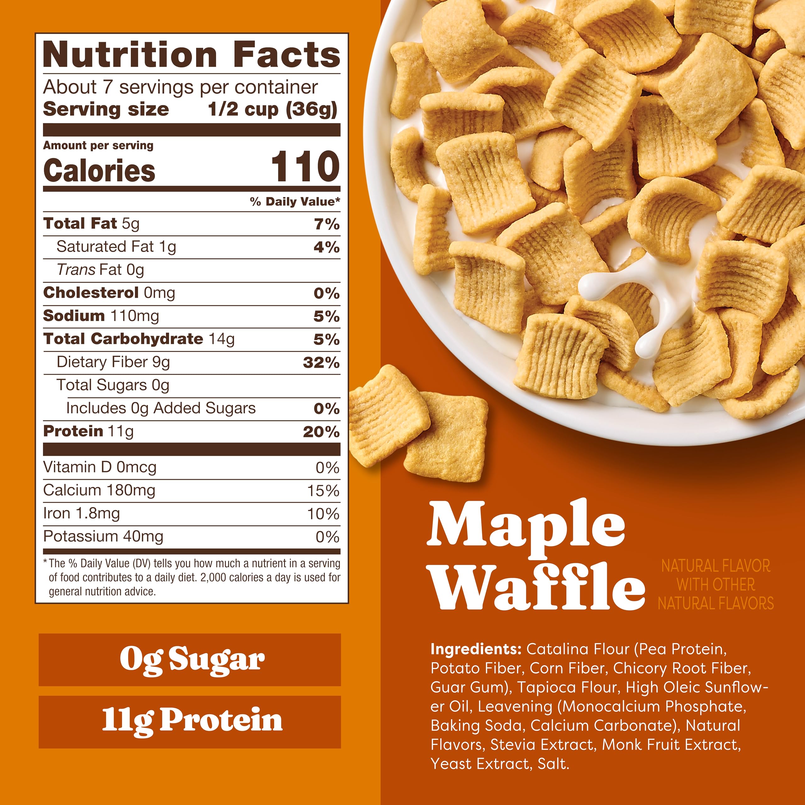Catalina Crunch protein cereal bowl with maple waffle flavor and crisp texture
