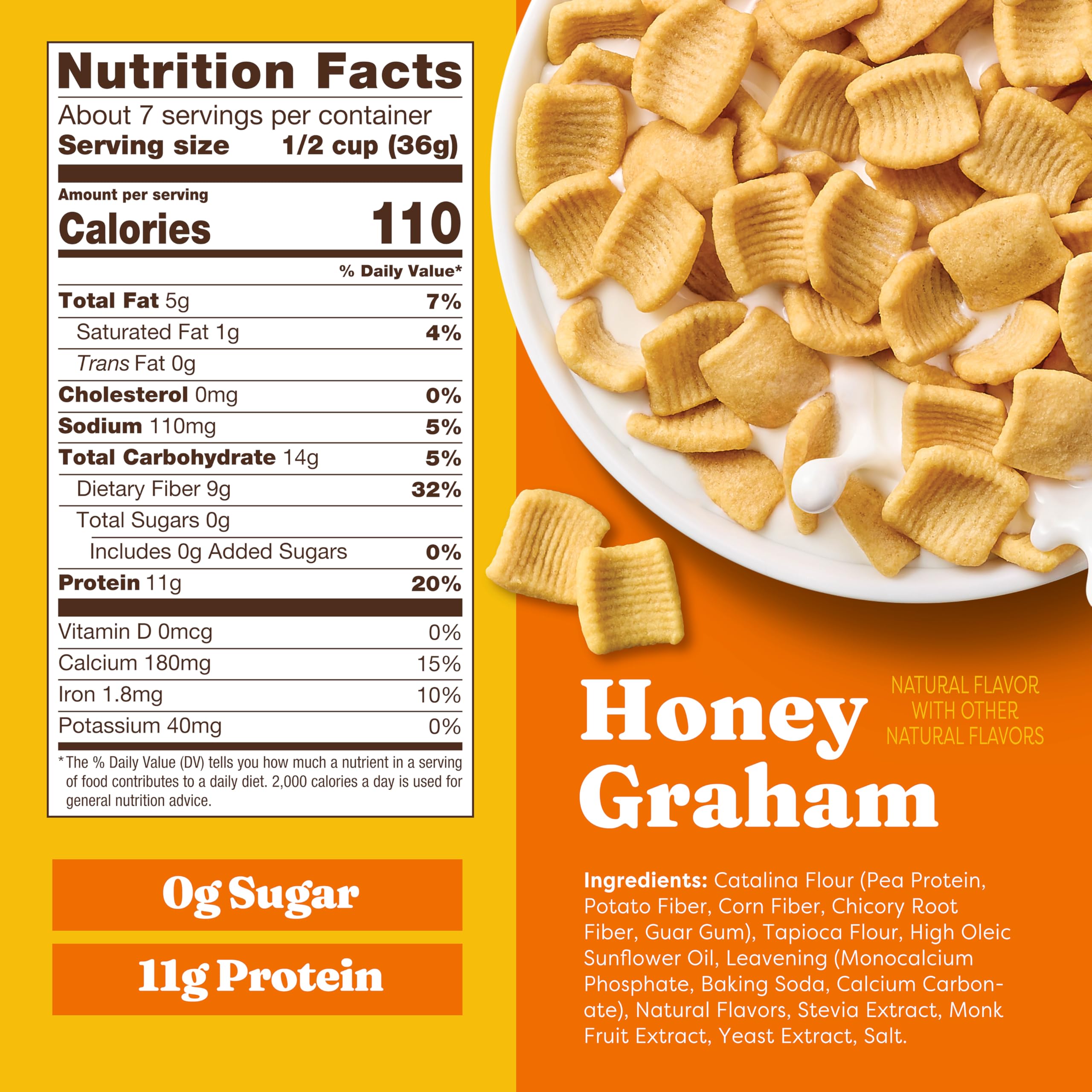 Close-up of Catalina Crunch protein cereal crunchy bites and fiber-rich texture