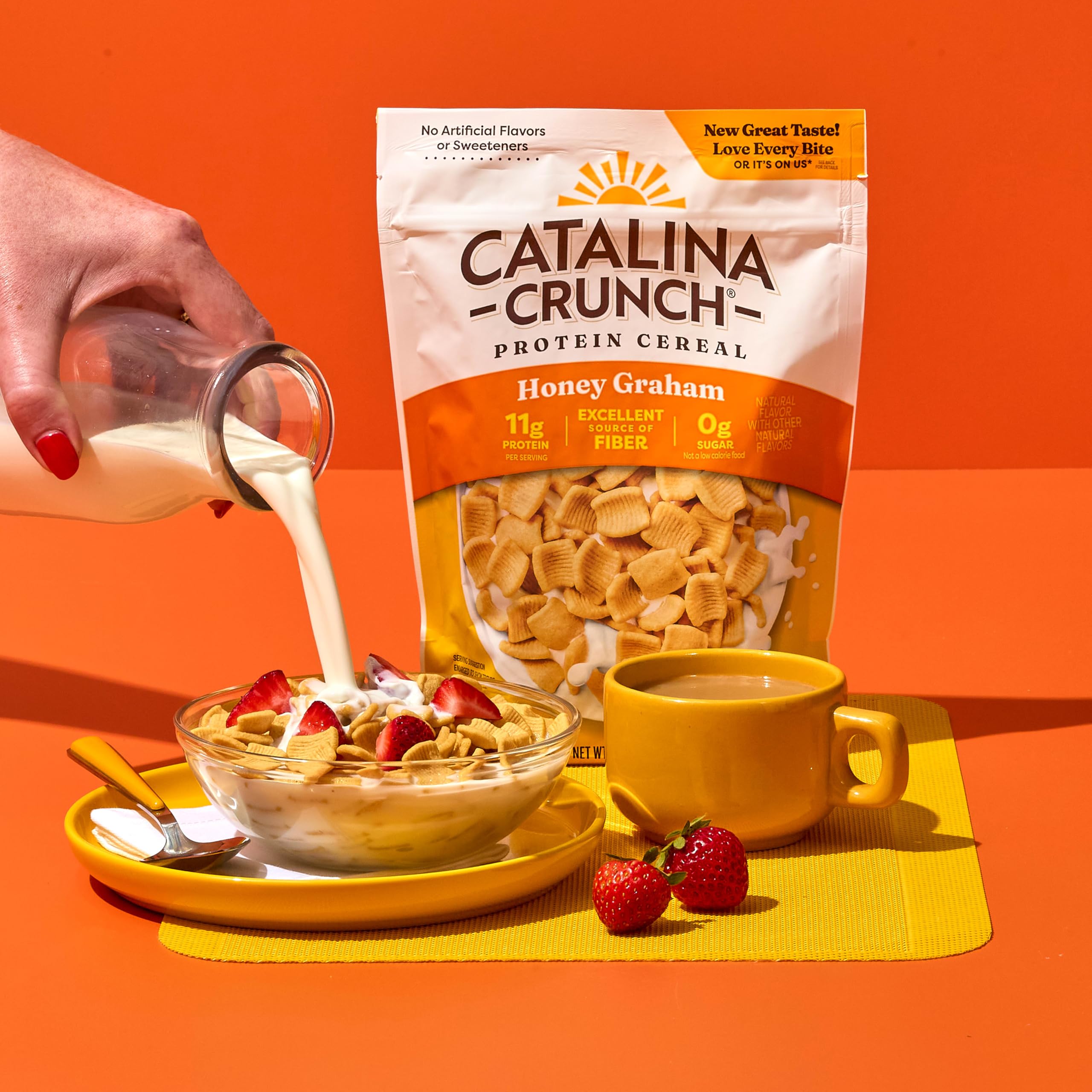 Kitchen scene with Catalina Crunch protein cereal ready to enjoy