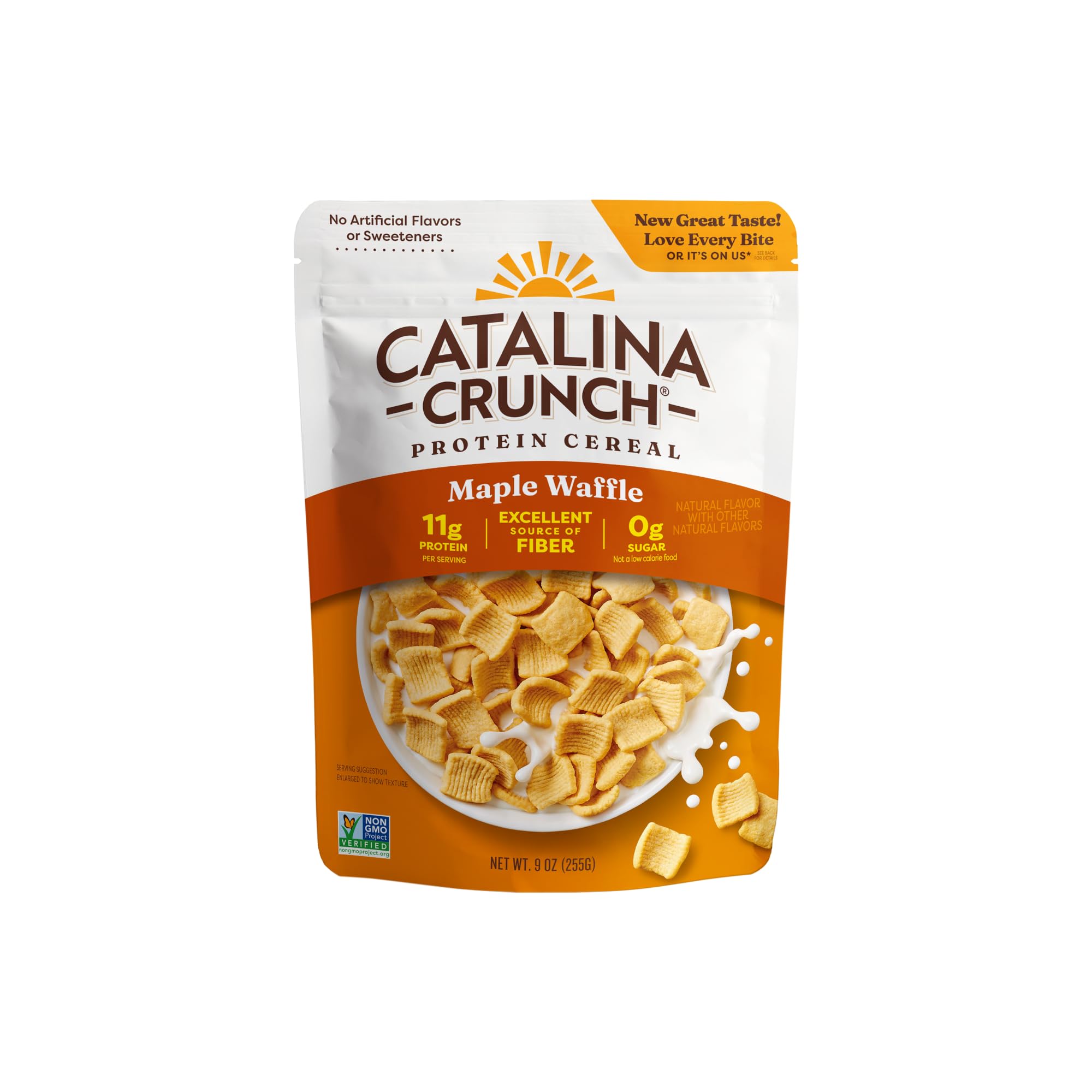 Catalina Crunch protein cereal maple waffle bag ready for a high-protein breakfast