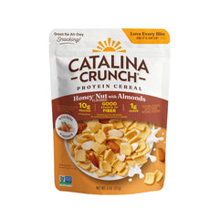 Catalina Crunch protein cereal packaging highlights gluten-free, sugar-free nutrition.