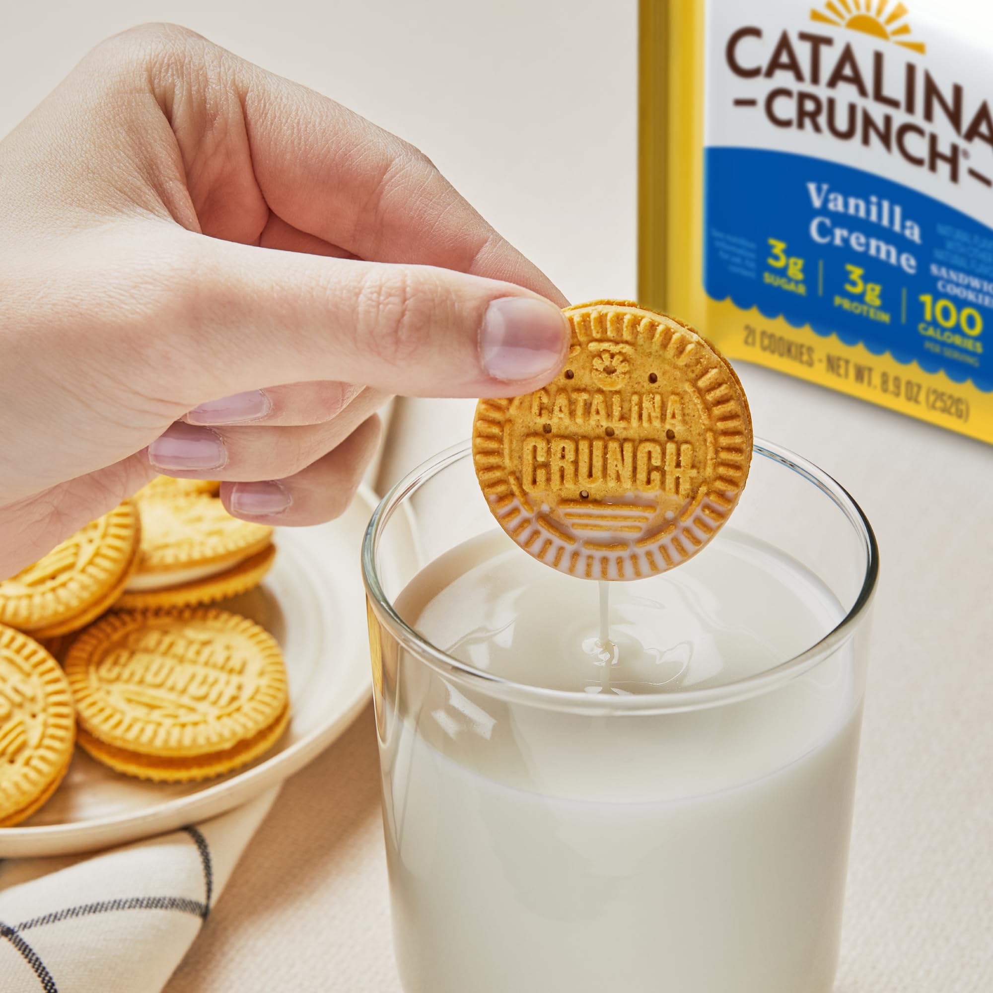Nutrition details highlight 4g protein per serving in Catalina Crunch