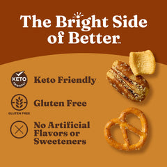 Catalina Crunch protein snack mix close-up showing 8g protein per serving