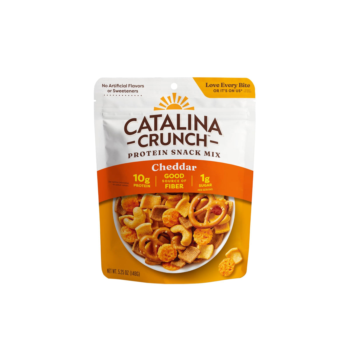 Catalina Crunch Protein Snack Mix front of bag shows protein-packed, savory goodness for on-the-go snacking