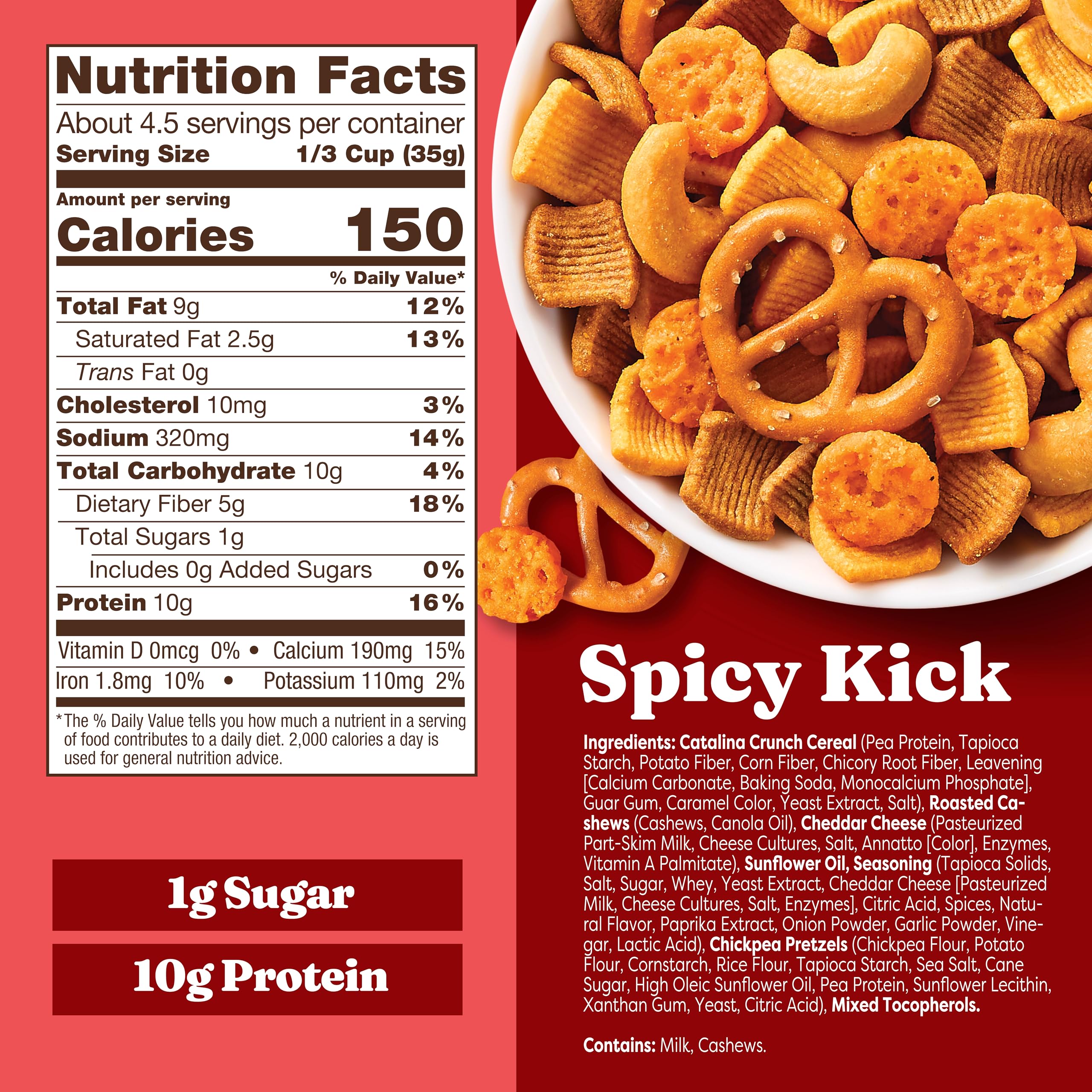 Catalina Crunch ingredients label highlights chickpea pretzels and cheese crisps