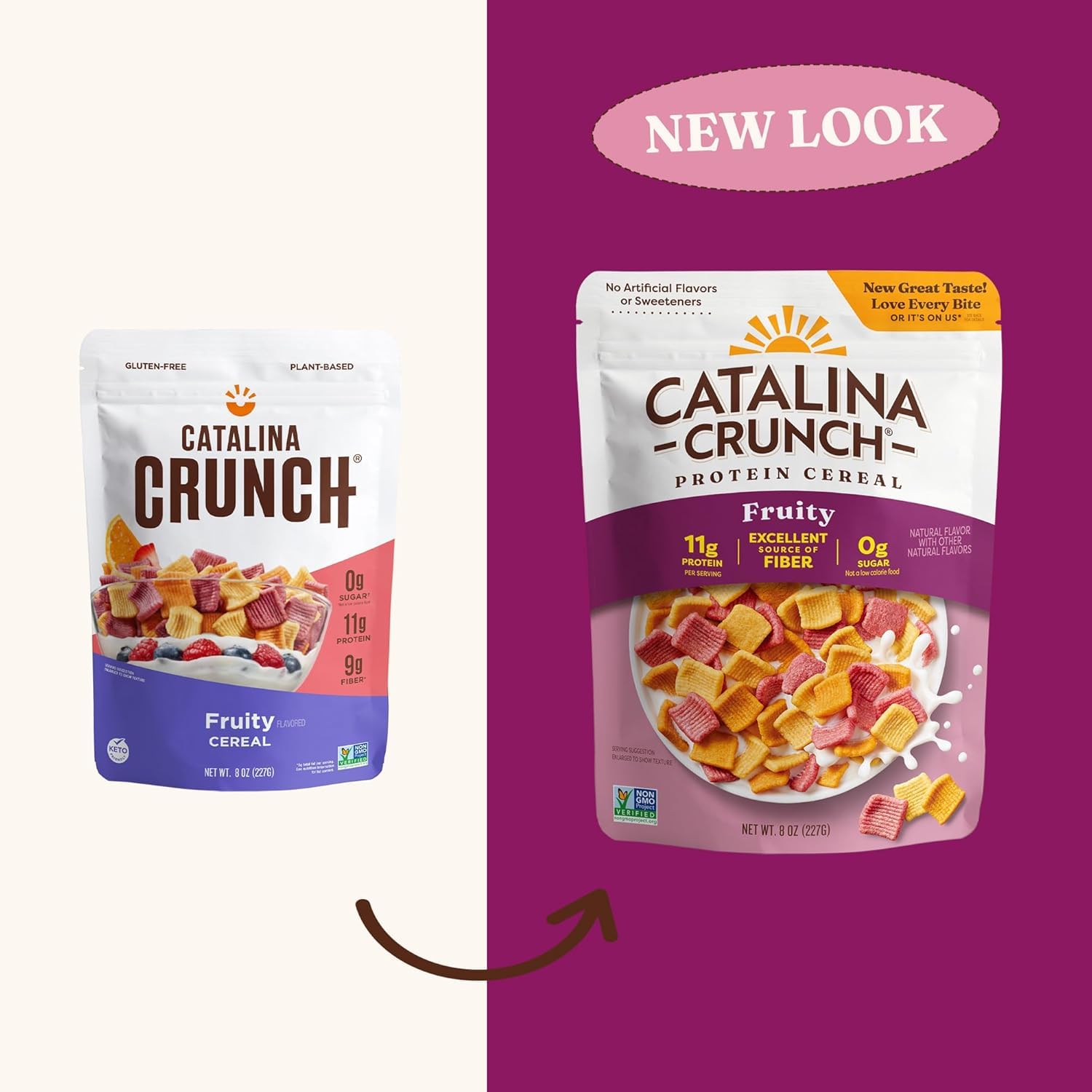 The Catalina Crunch ready-to-eat breakfast setup sits on the counter.