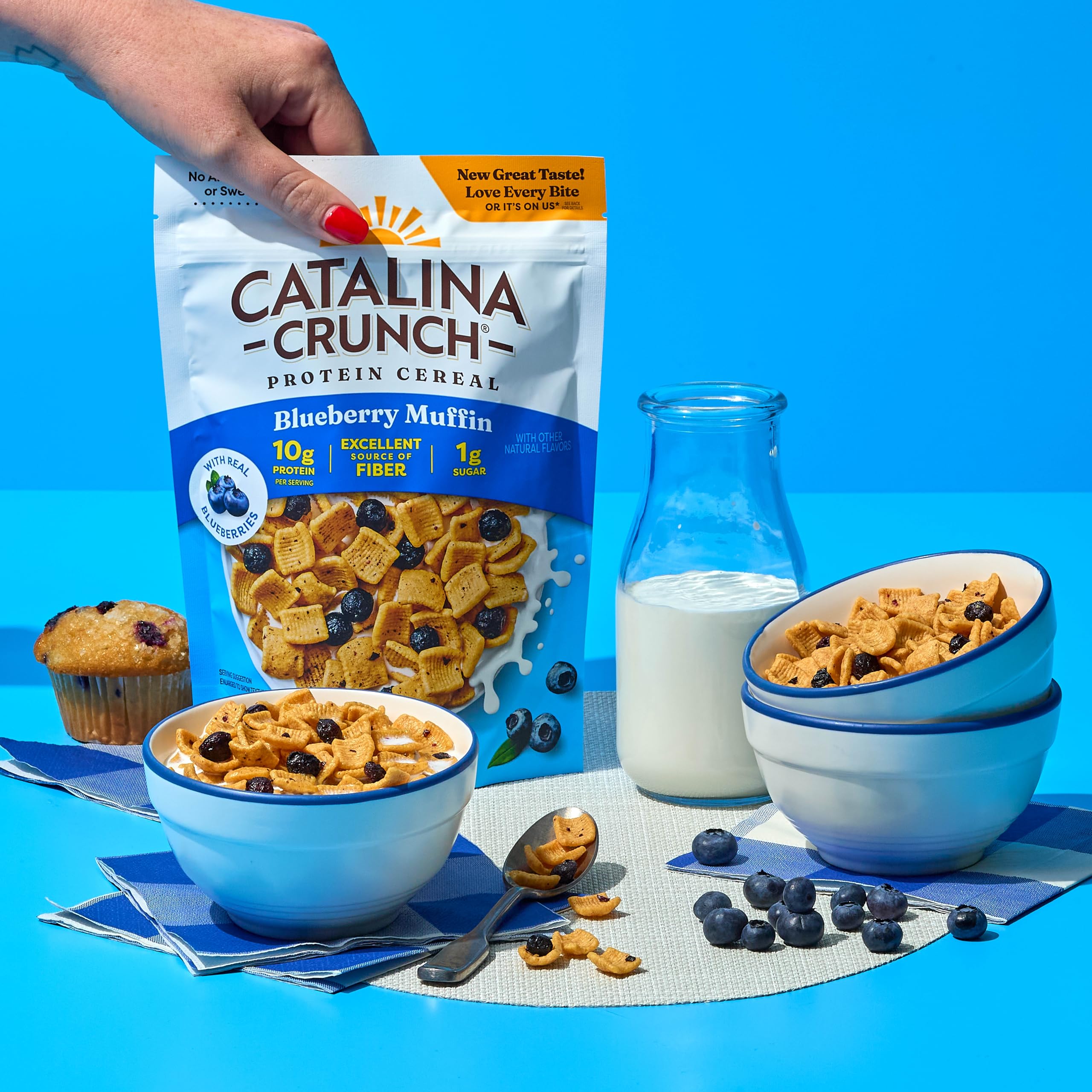 Catalina Crunch snack hero shown in hand for office, commute, or craving.