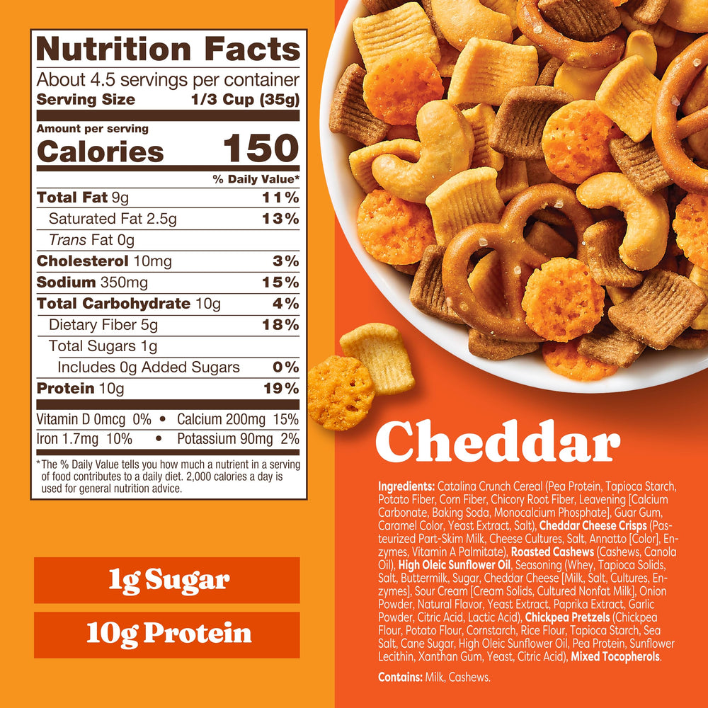 Catalina Crunch Snack Mix ingredients close-up highlights fiber-rich crunch