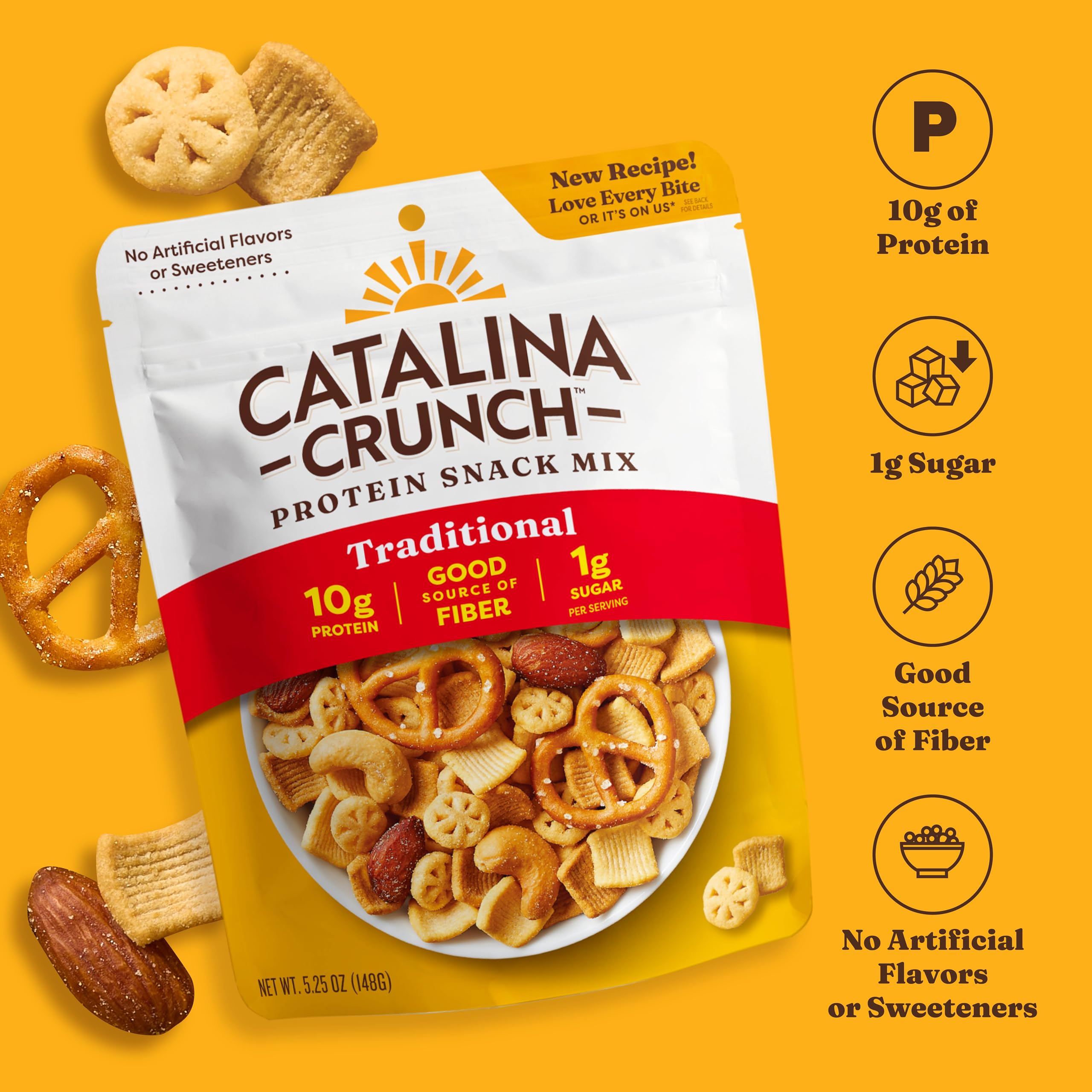 Portion of Catalina Crunch snack mix in a bowl for protein-rich snacking