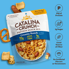 Catalina Crunch soy crisps, crisp texture, protein-rich crunch for on-the-go energy.