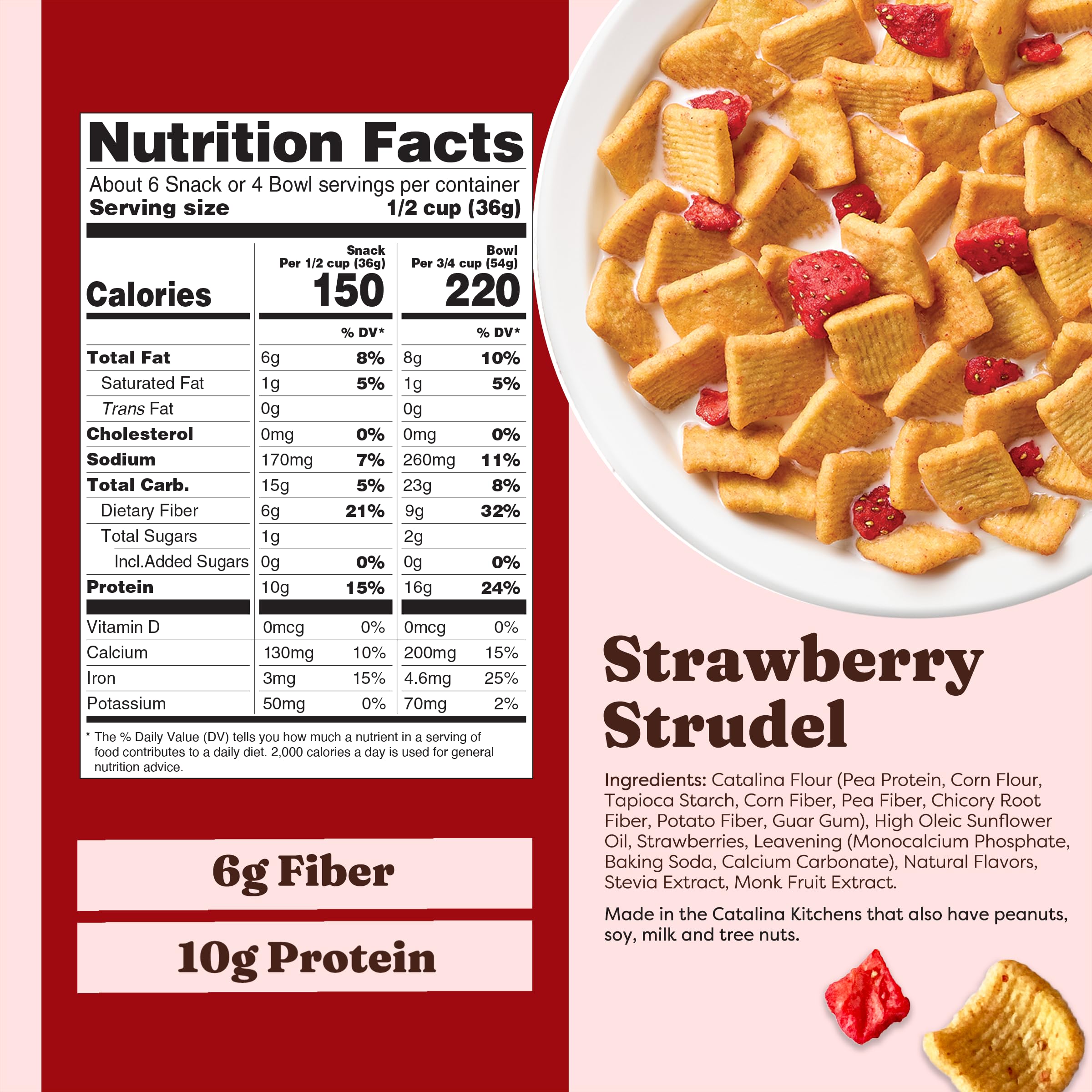 Pouring Catalina Crunch Strawbrry Strudel into milk for quick breakfast