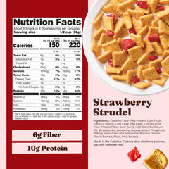Pouring Catalina Crunch Strawbrry Strudel into milk for quick breakfast