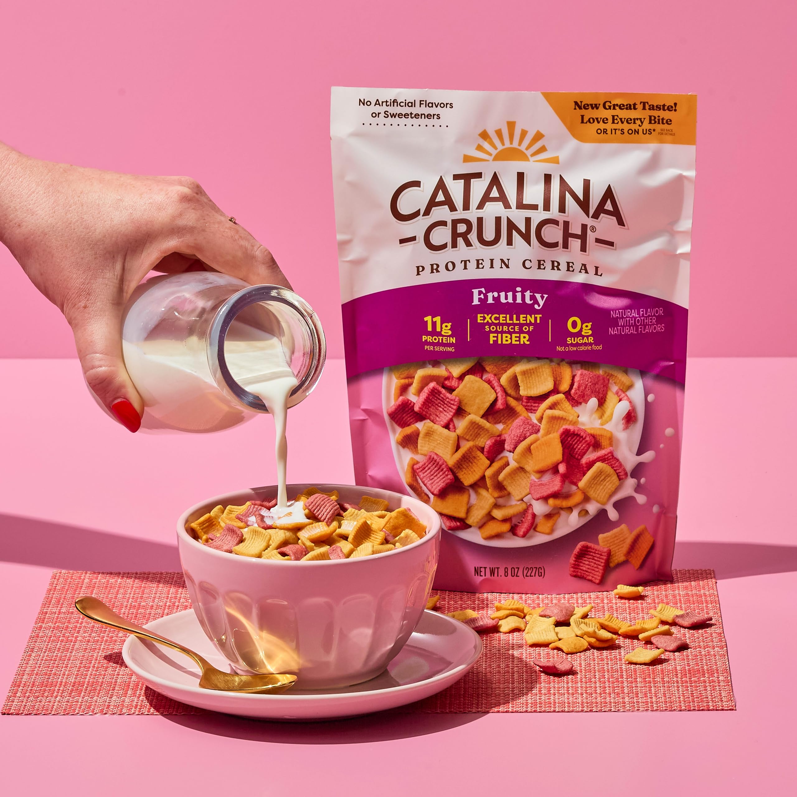 The Catalina Crunch sugar-free snack idea is shown for quick bites.