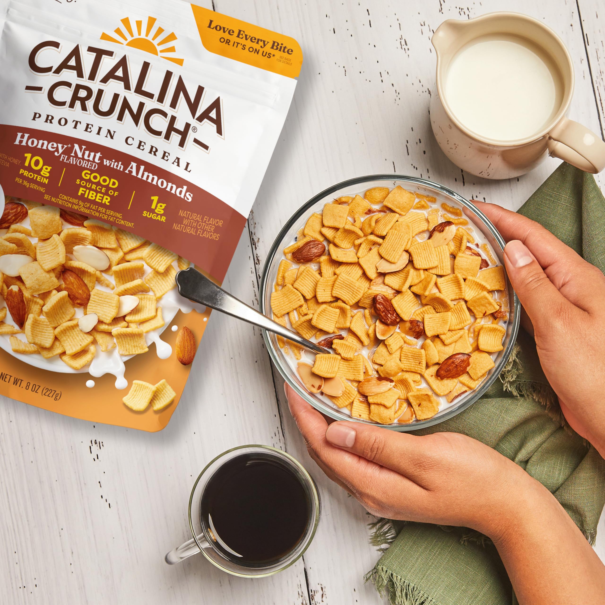 Catalina Crunch honey nut bowl showcases sweet flavor and crunch.