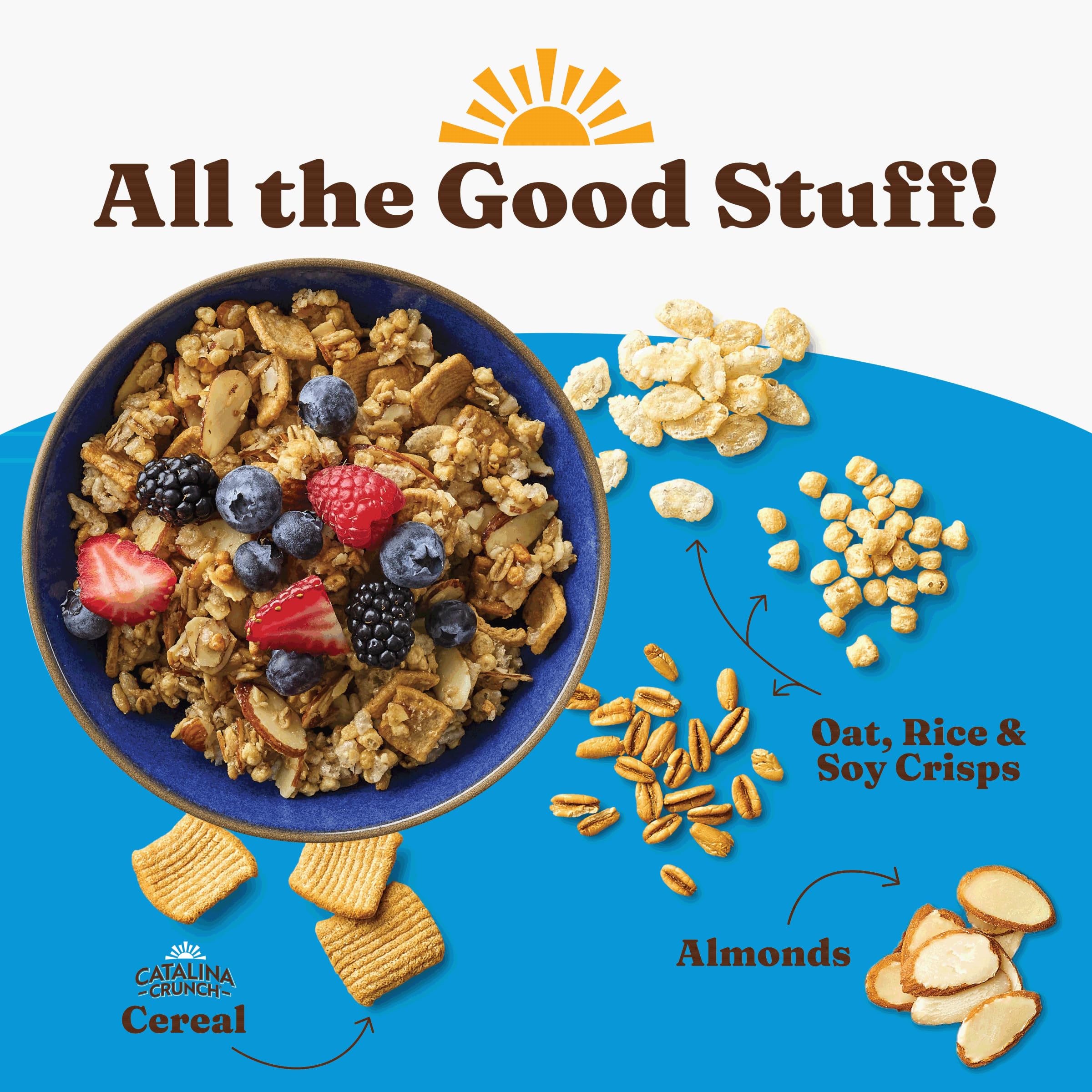 Serving in a bowl of Catalina Crunch demonstrates a crunchy, fiber-rich morning option with versatile toppings