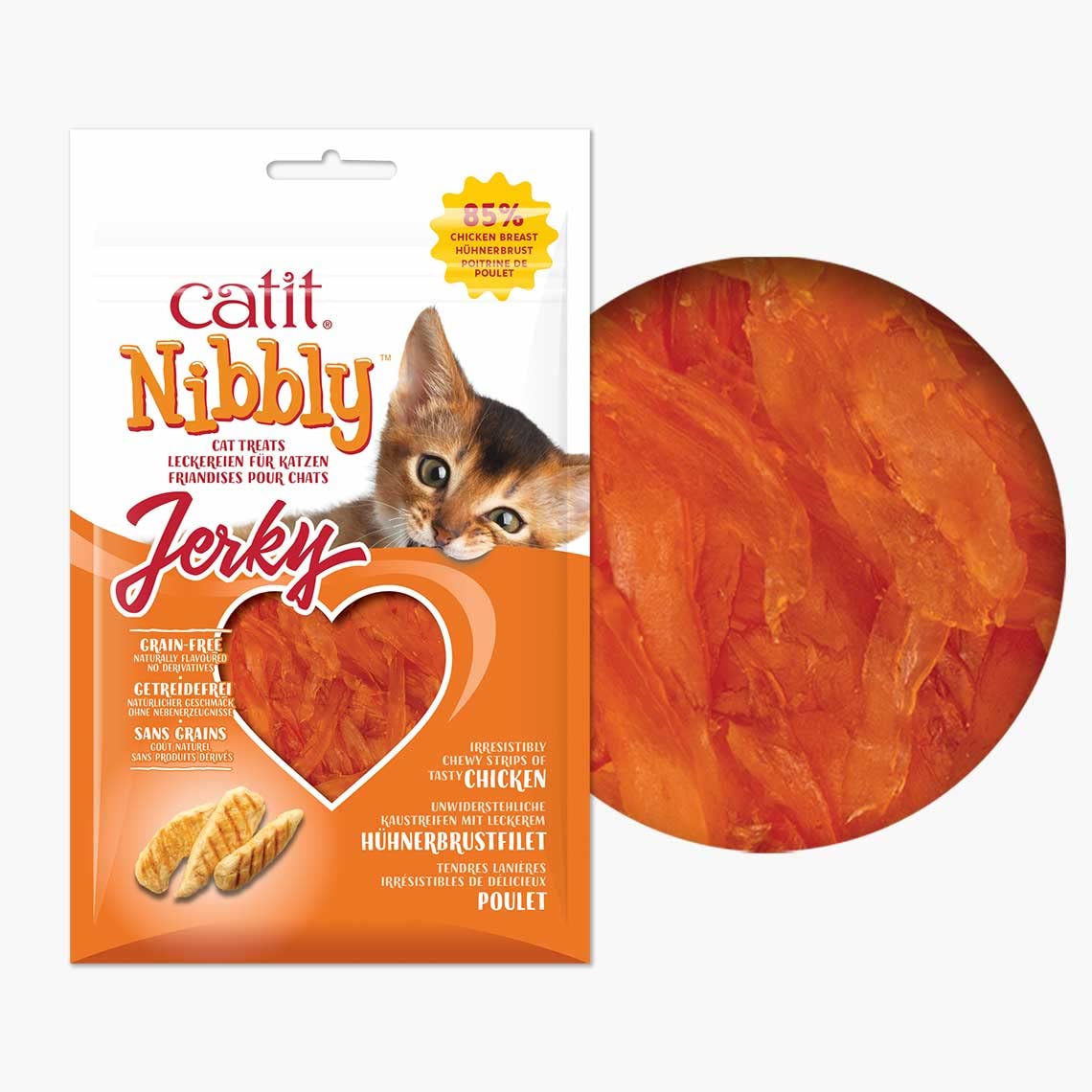 Catit Nibbly grain-free ingredients emphasize a simple, digestible snack without grains.