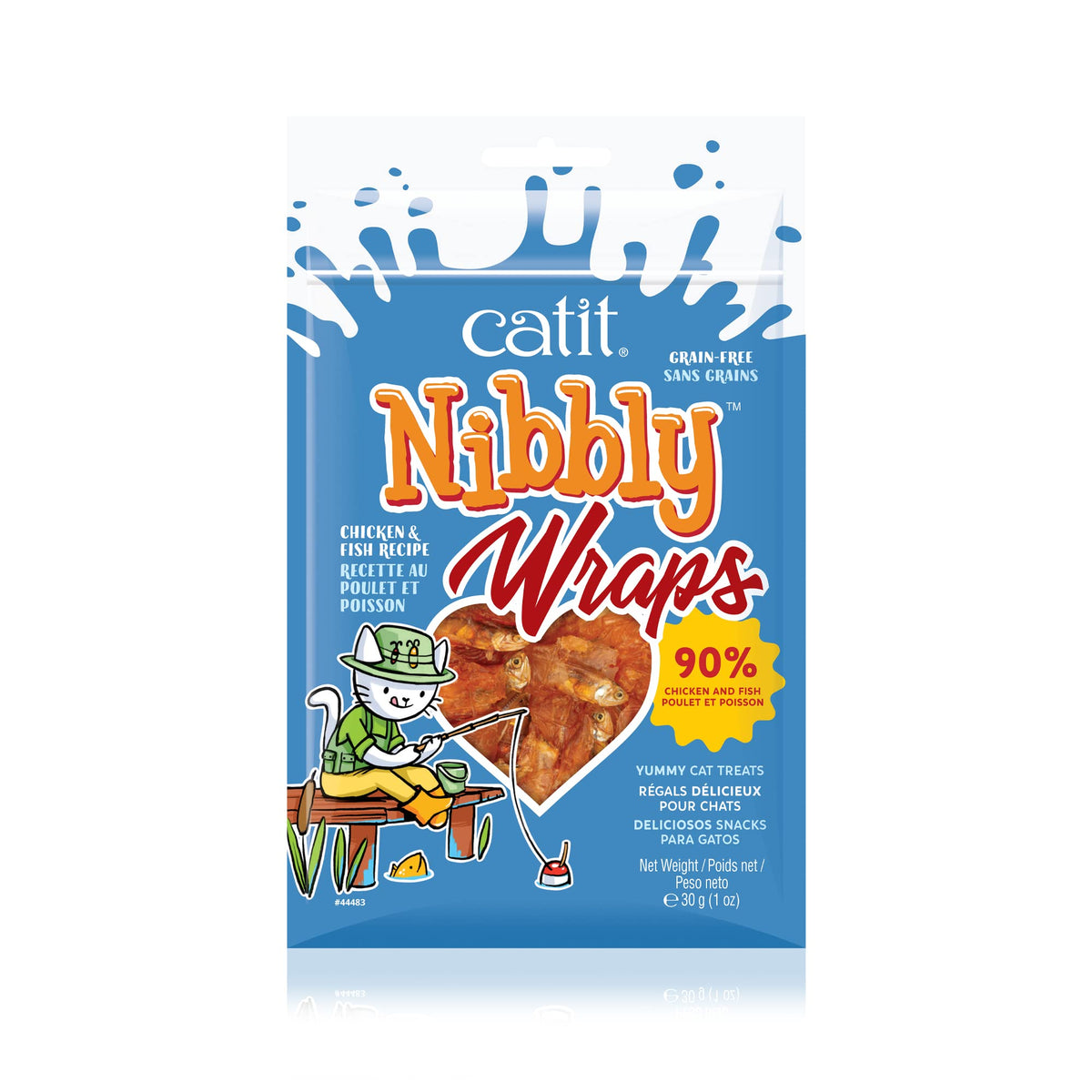 Catit Nibbly Wraps chicken and anchovy treat inside a resealable bag