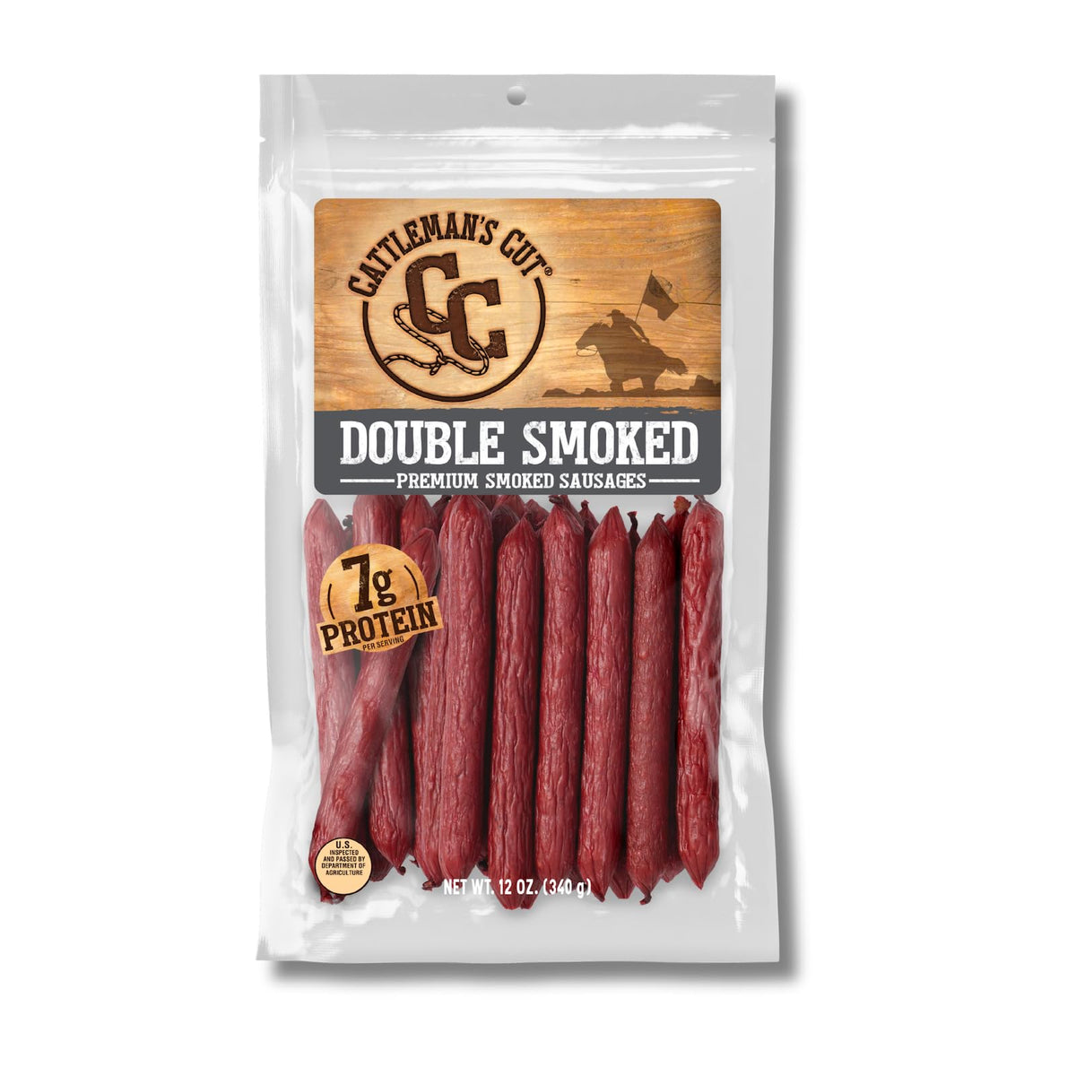 Cattleman's Cut double smoked sausages pack front for bold flavor on the go