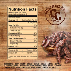 Cattleman’s Cut flank jerky close-up shows thick slices and premium quality.