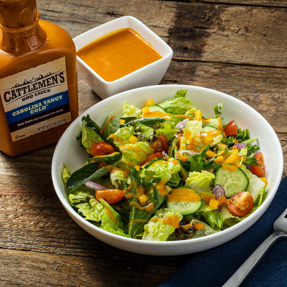 Cattlemen's Carolina Tangy Gold dressing idea suggesting a zesty salad option