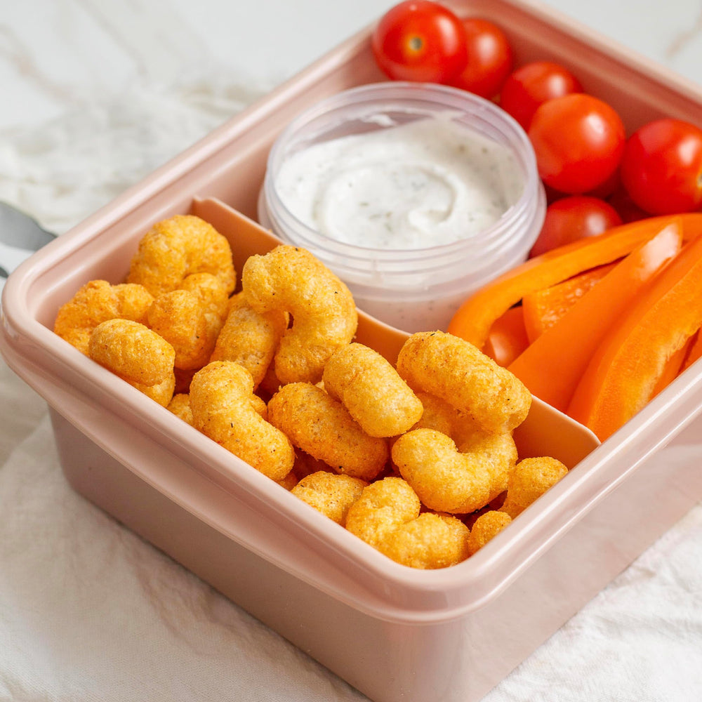 CauliPuffs Honey BBQ packaging back — clear ingredient cues and serving ideas.