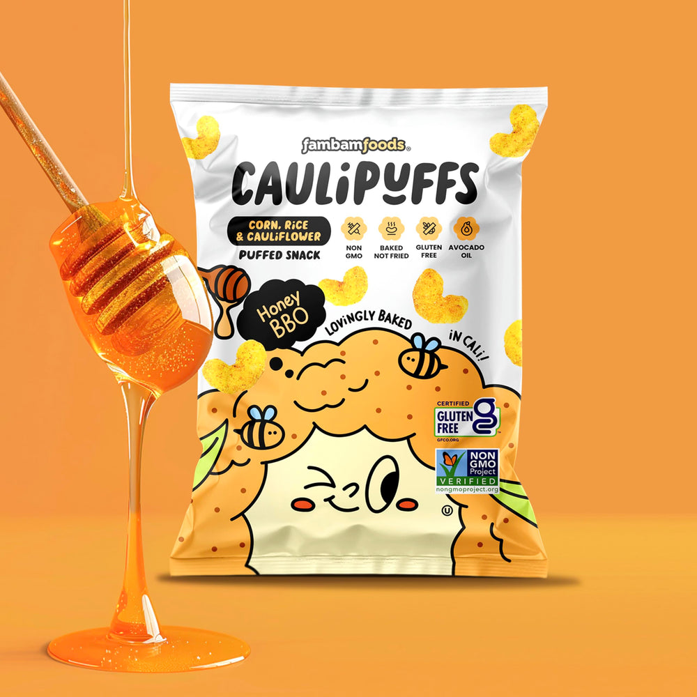 CauliPuffs Honey BBQ texture detail — golden puff with crisp exterior.