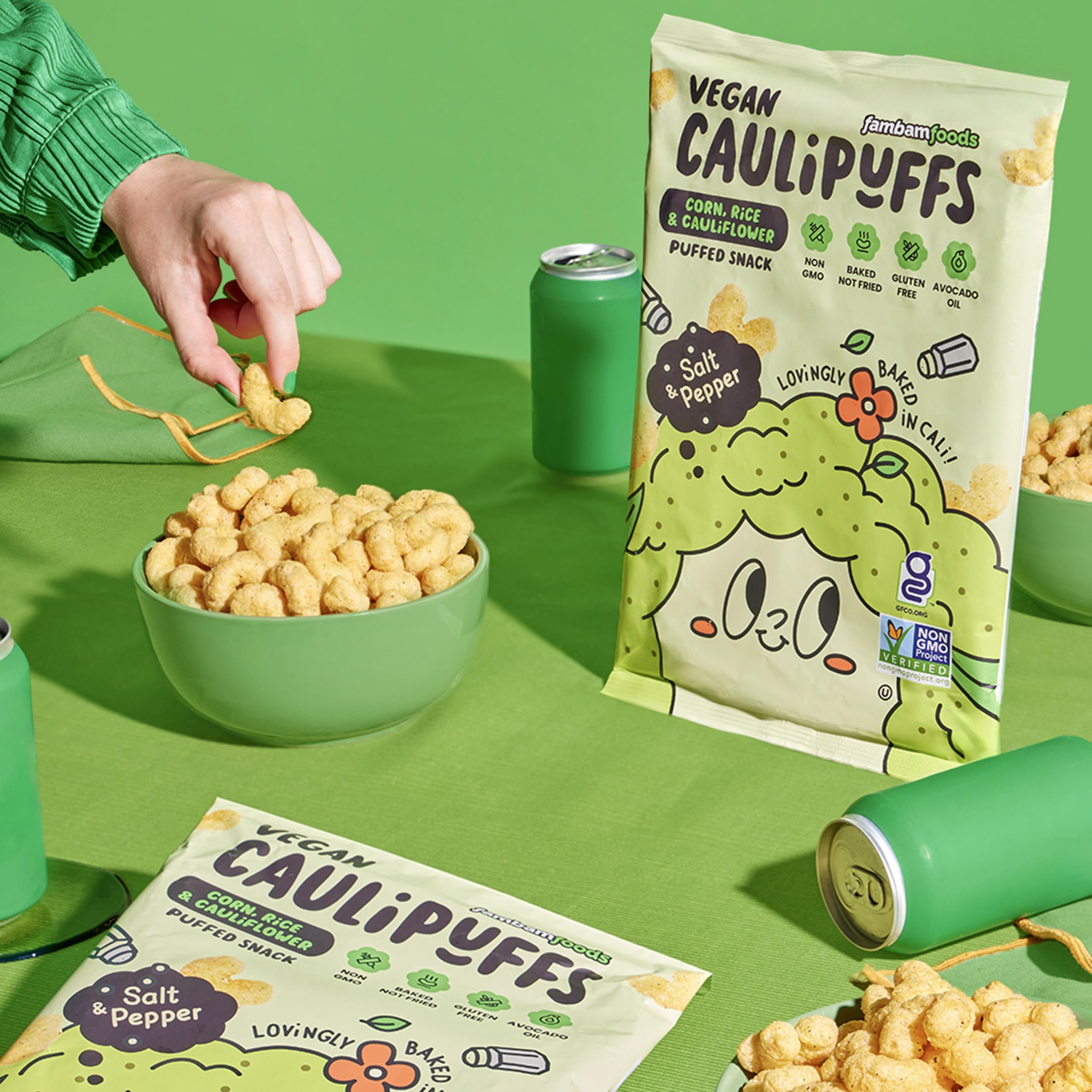 CauliPuffs texture close-up reveals light, bubbly airiness and satisfying crunch.