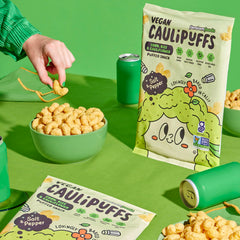 CauliPuffs texture close-up reveals light, bubbly airiness and satisfying crunch.