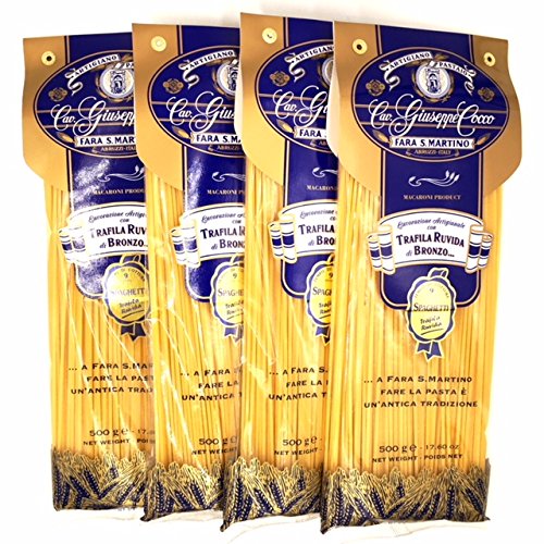 Cav Giuseppe Cocco Spaghetti Artisan Pasta in a 4-pack, ideal for weeknight Italian dinners.