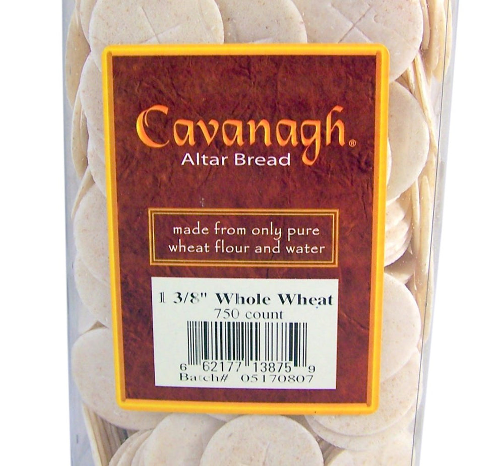 Cavanagh altar bread packaging close-up with 750-count container for steady service.