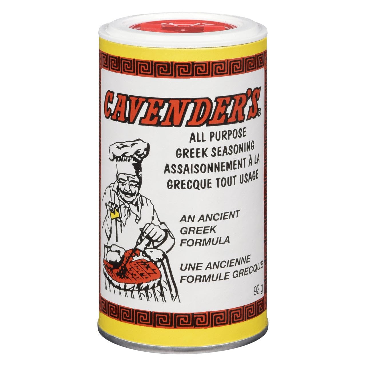 Cavender's Greek Seasoning bottle front view, versatile flavor enhancer