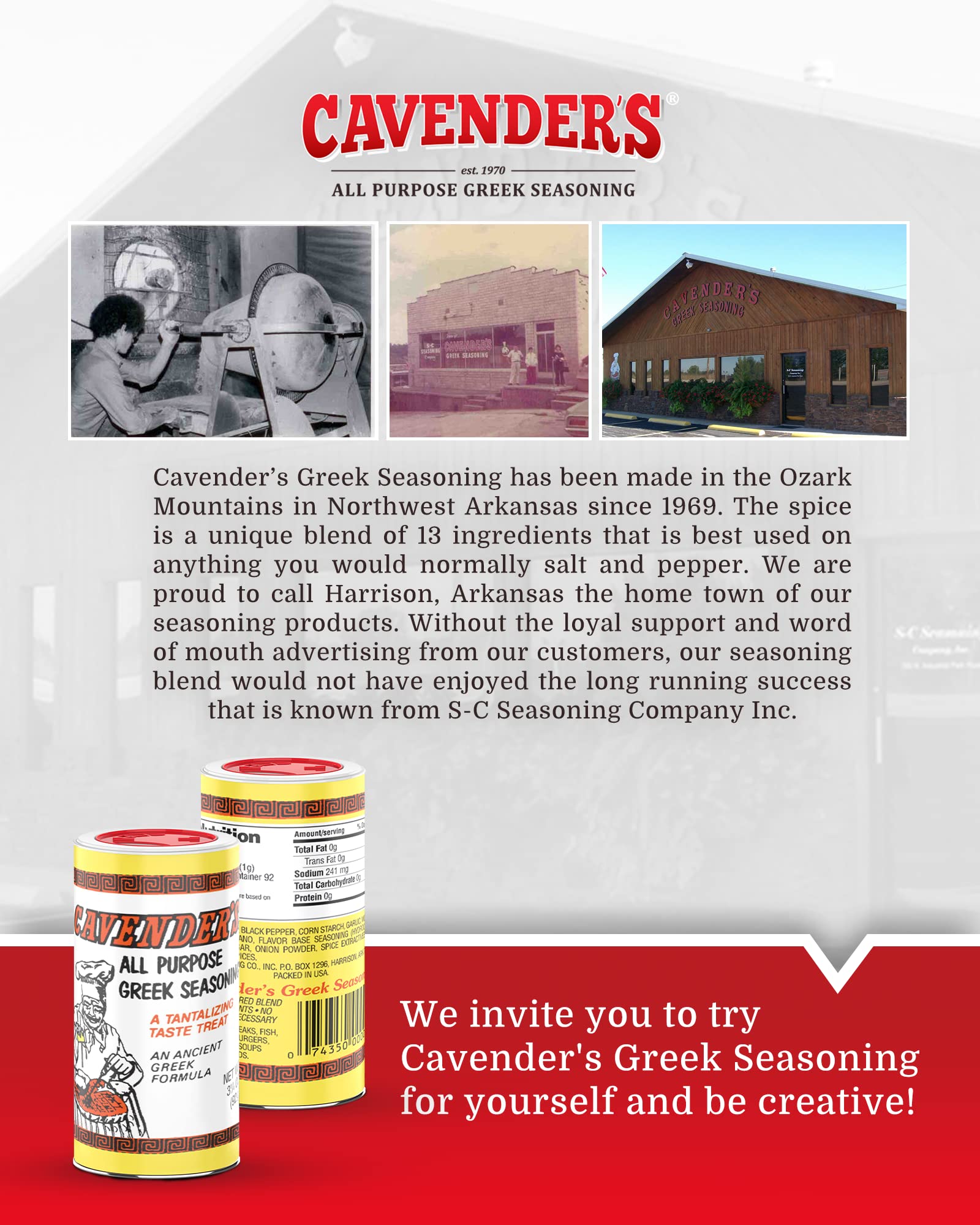 Cavender's Greek Seasoning packaging jar, ready to season anytime.