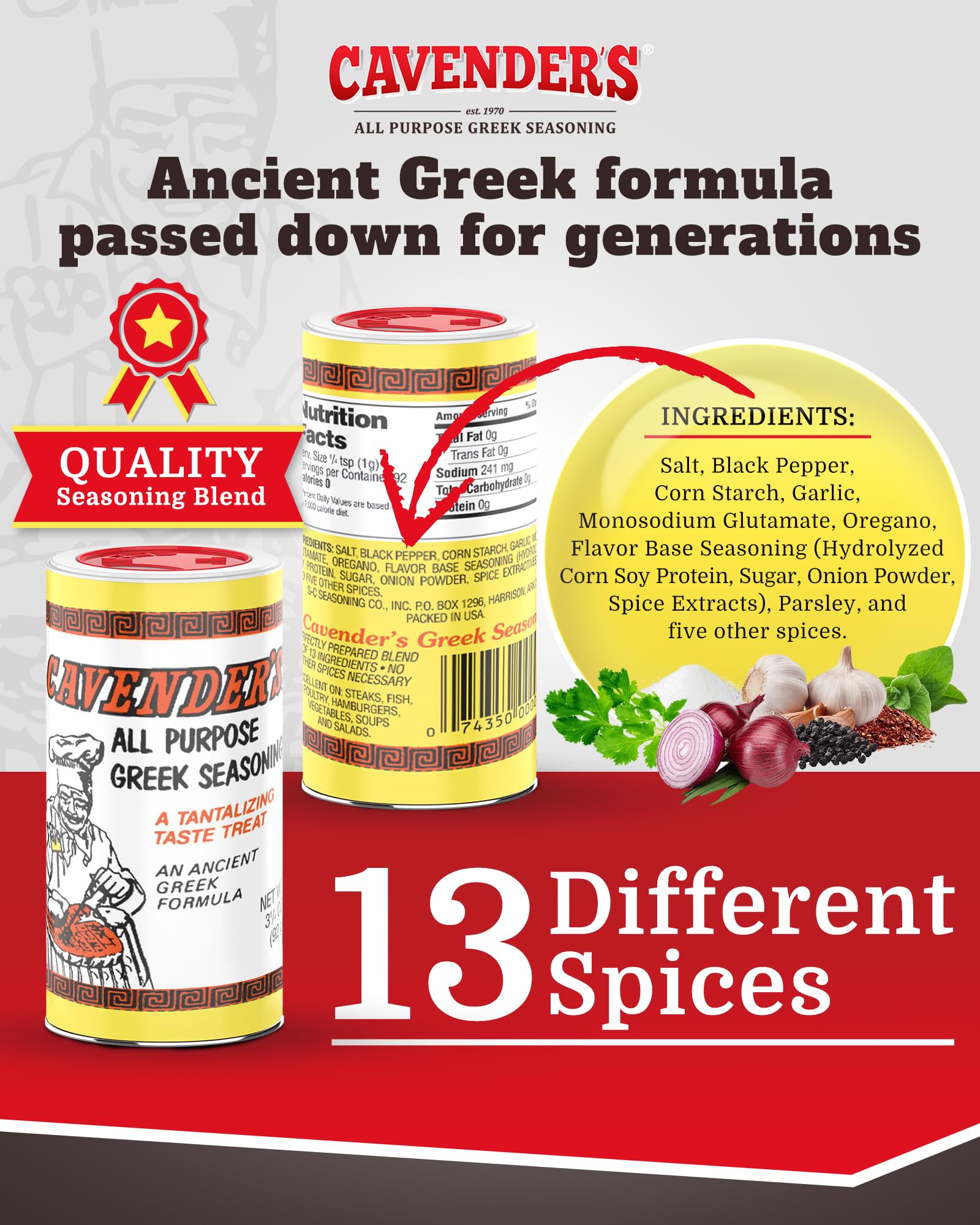 Cavender's Greek Seasoning dusted on vegetables for a fresh taste.