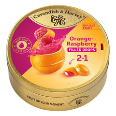 Cavendish & Harvey Double Fruit Drops orange raspberry center, chewy filling for a tasty bite