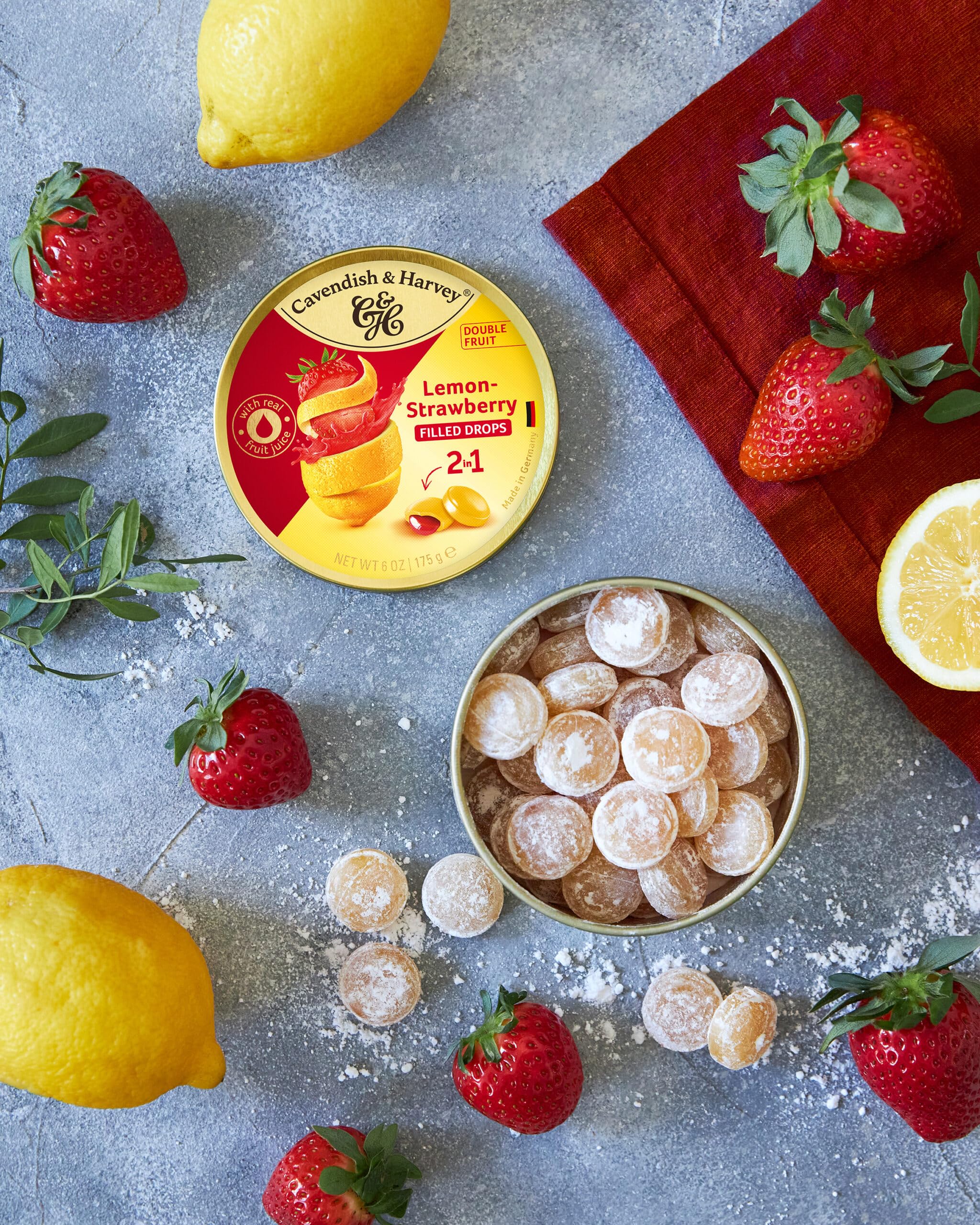 Cavendish & Harvey Double Fruit Drops strawberry filling for a fruity center.