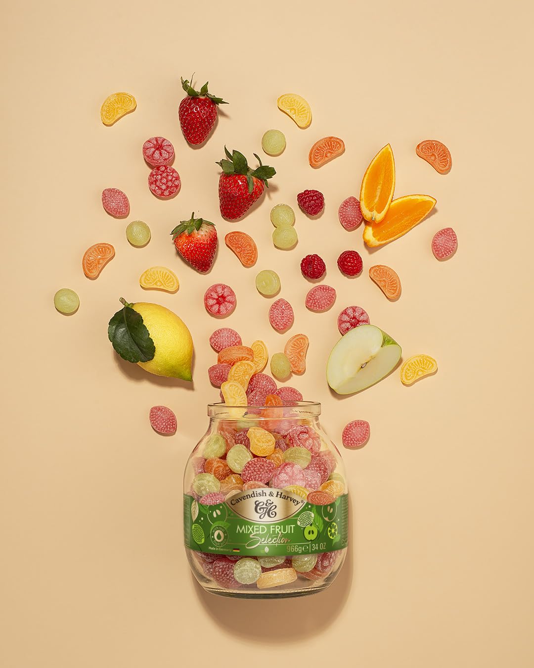 Cavendish & Harvey fruit drops apple and raspberry provide a crisp, satisfying bite.