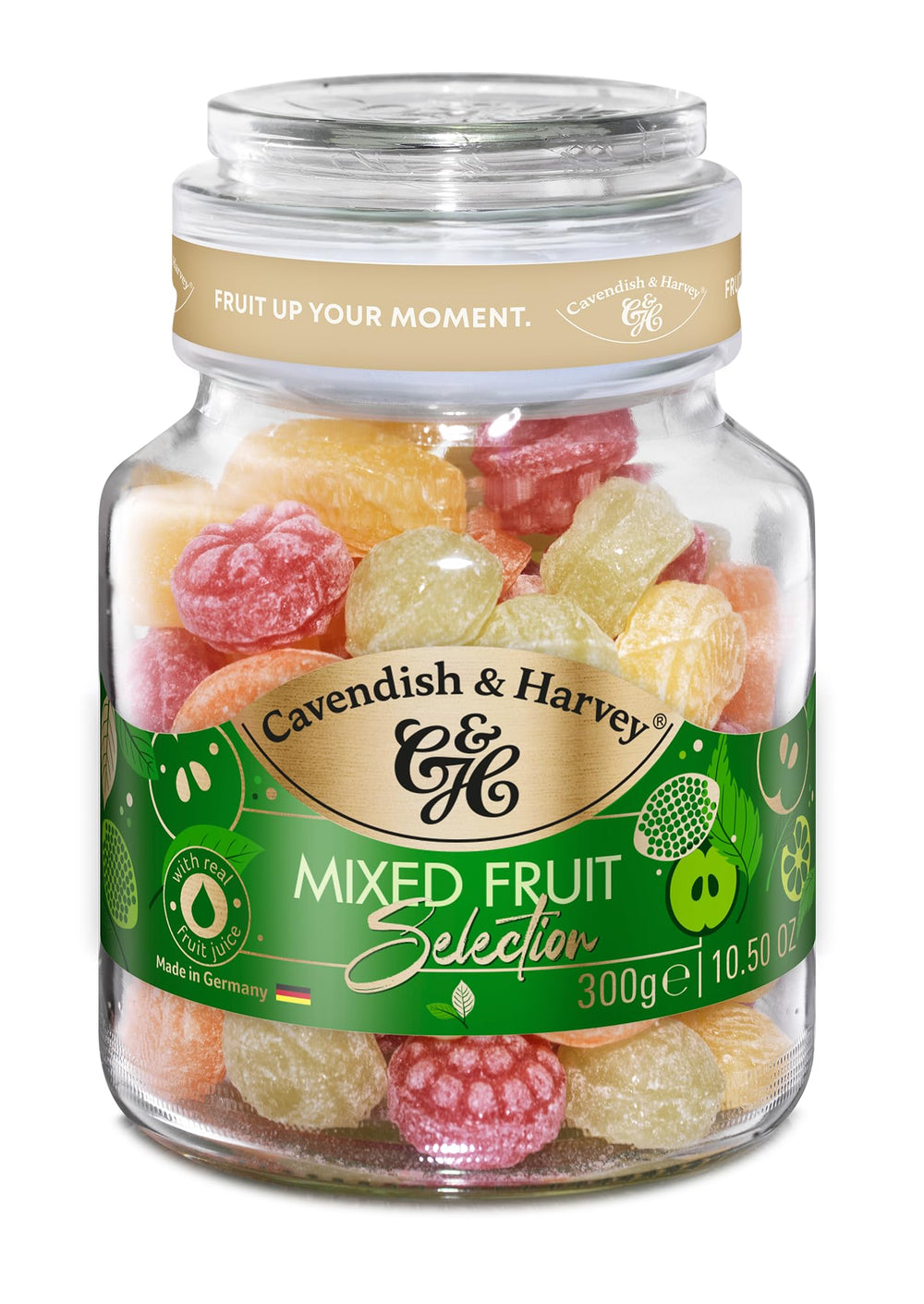 Cavendish & Harvey mixed fruit drops in a jar, ideal for gifting or personal indulgence.
