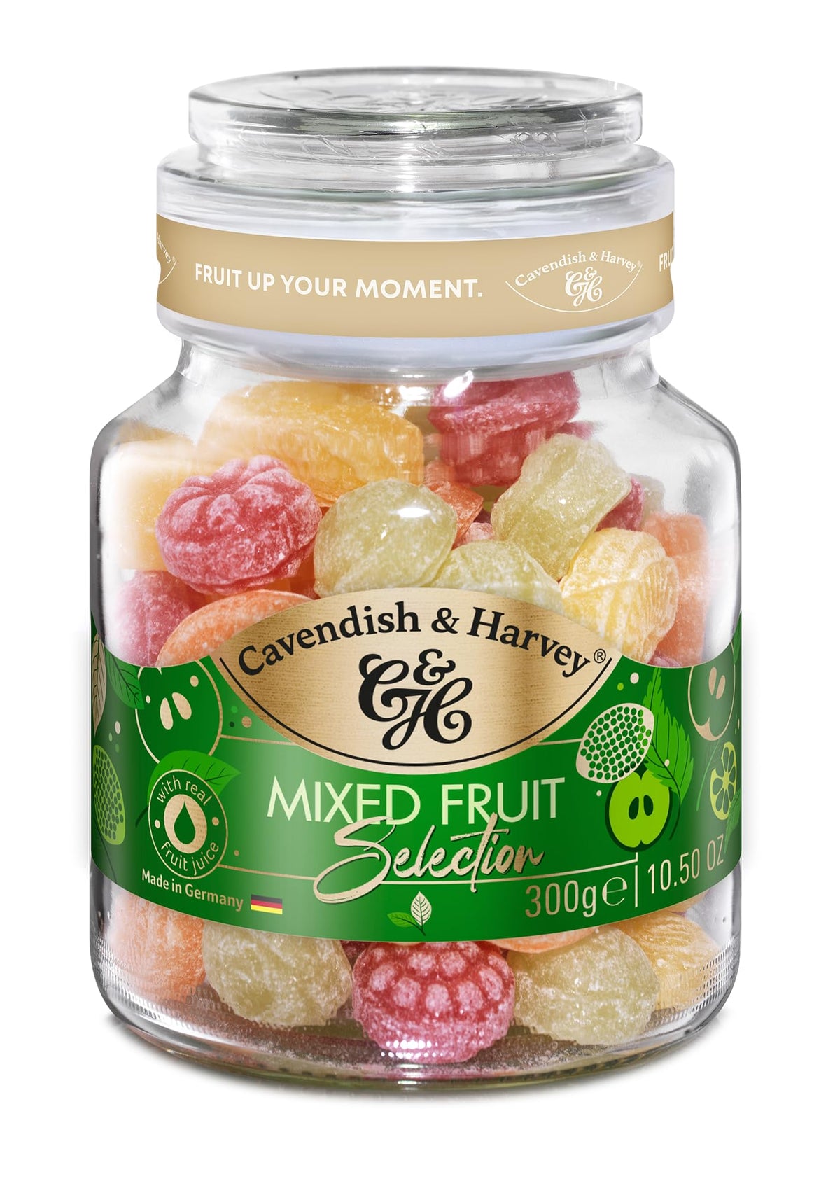 Cavendish & Harvey mixed fruit drops in a jar, ideal for gifting or personal indulgence.
