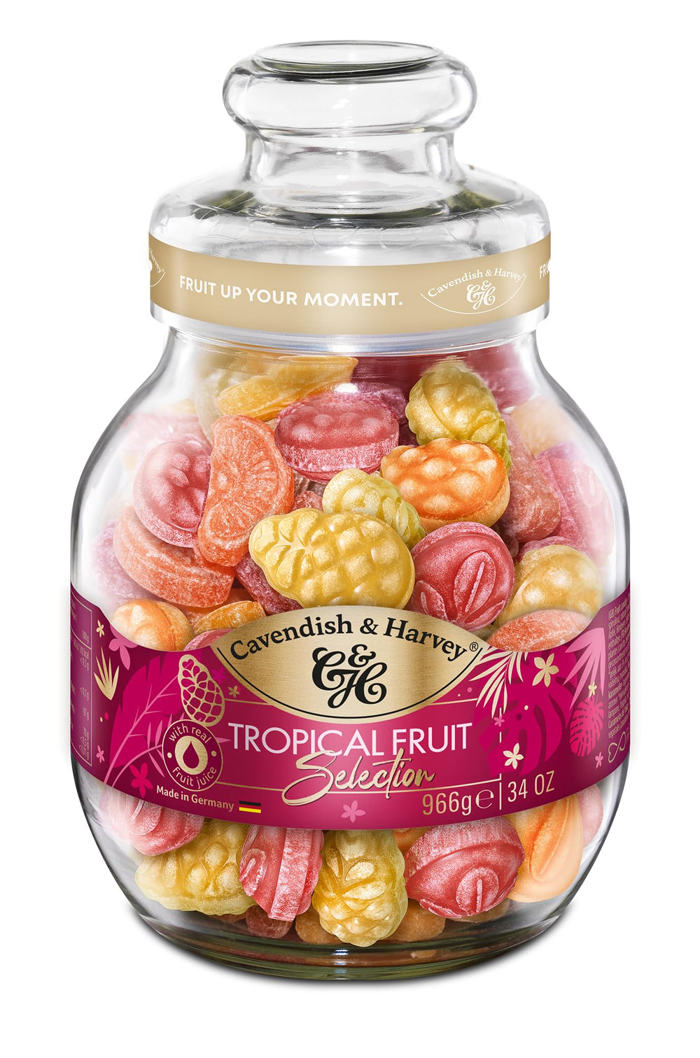 Cavendish & Harvey tropical selection bonbons in a Victorian jar, ideal for gifting.